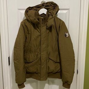 Chevignon Togs Vintage Down Bomber Jacket Women’s Size Medium Brown Hood Winter